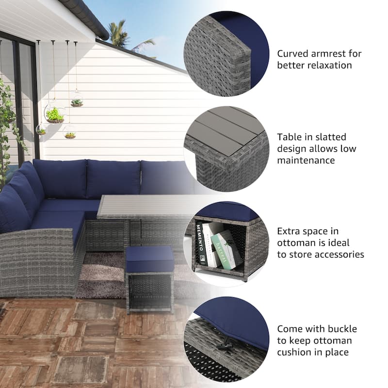 Outdoor 7-piece Wicker Dining Set Patio Sofa Furniture