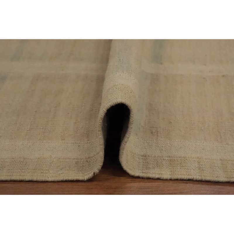 Hand Woven Oriental 100% Wool Carpet Southwestern Tribal Beige & Ivories Kilim Area Rug - 12' 10'' X 9' 10''