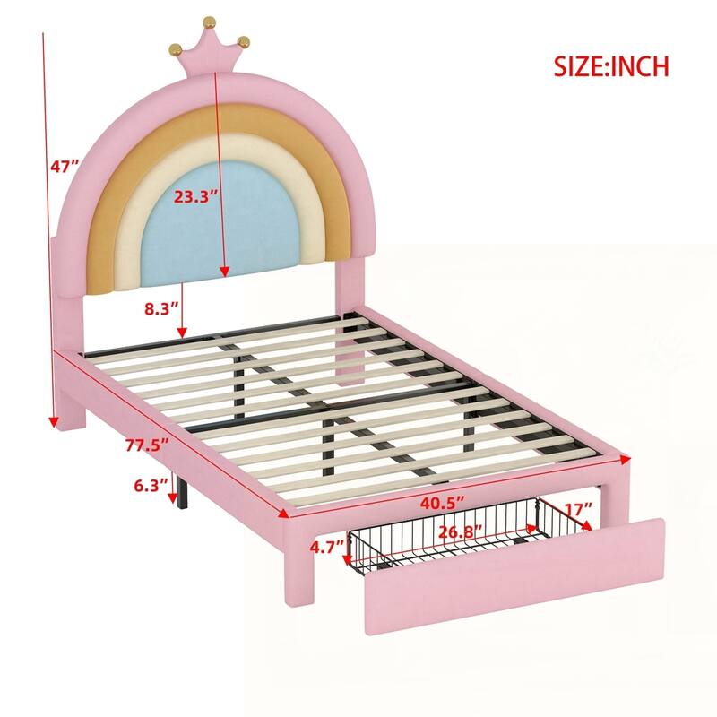 Princess Platform Bed with Storage Drawer