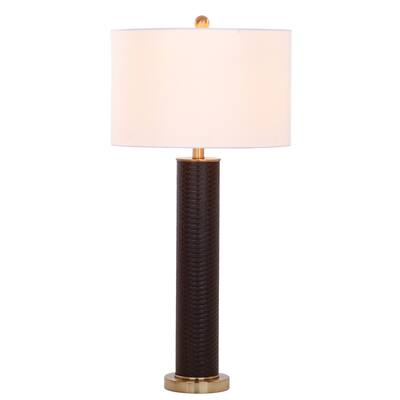 SAFAVIEH Lighting 32-inch Ollie Faux Snakeskin Brown Table Lamp (Set of 2)