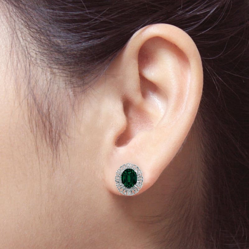 Auriya 4 9/10ct Fancy Oval-cut Emerald Halo Diamond Earrings 1 1/10cttw 18K Gold