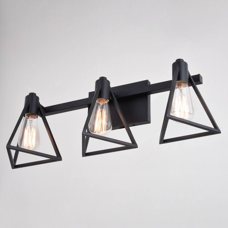 Ravenna Matte Black Contemporary Bathroom Vanity Lighting Fixture, Metal Cage Shade, Dimmable, LED Compatible, Over Mirror Mount