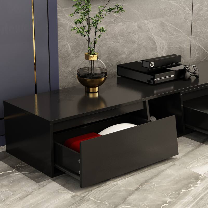 Extendable Entertainment Center Spacious Storage TV Stand Black/White