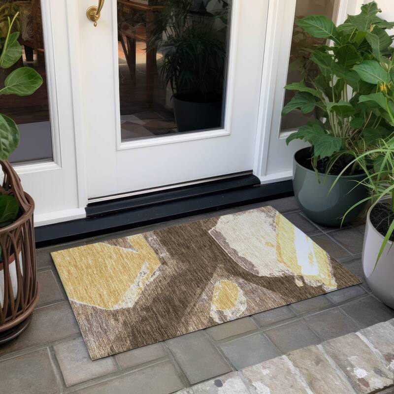 Machine Washable Indoor/ Outdoor Modern Cheney Chantille Rug - Chocolate - 1'8" x 2'6"