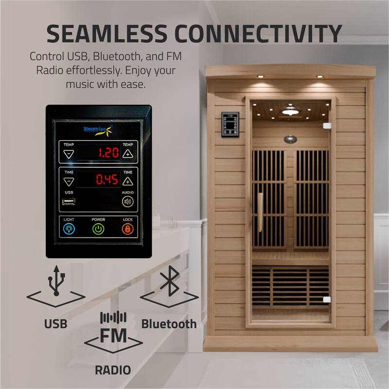 SaunaSpa 2-Person 1.8KW Carbon FAR Infrared Infrared Hemlock Wooden Indoor Home Sauna Room with LED Touch Control Panel