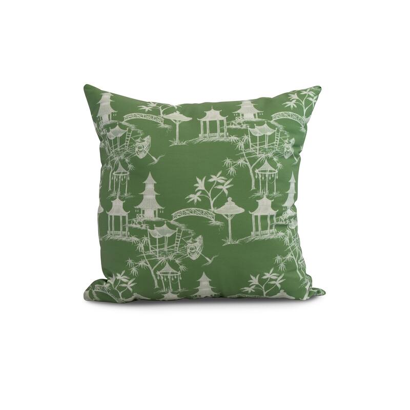 20 x 20 Inch Chinapezka Floral Print Outdoor Pillow - Green