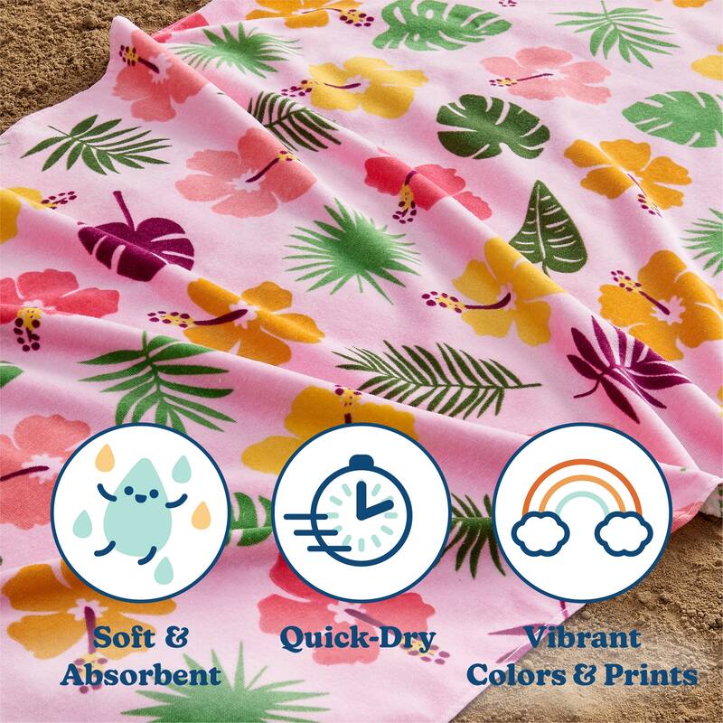 Linery & Co. 100% Cotton Printed Beach Towel for Kids, 30" x 60"