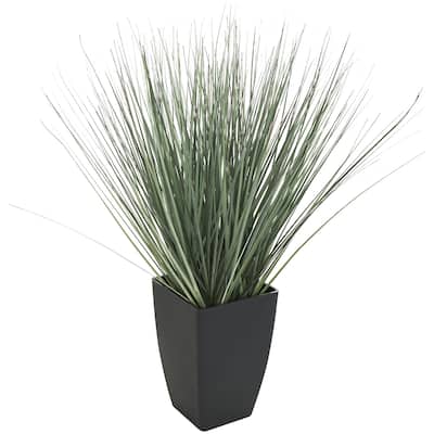 Faux Foliage Onion Grass Artificial Plant with Black Plastic Pot - Green - Roche River Decor