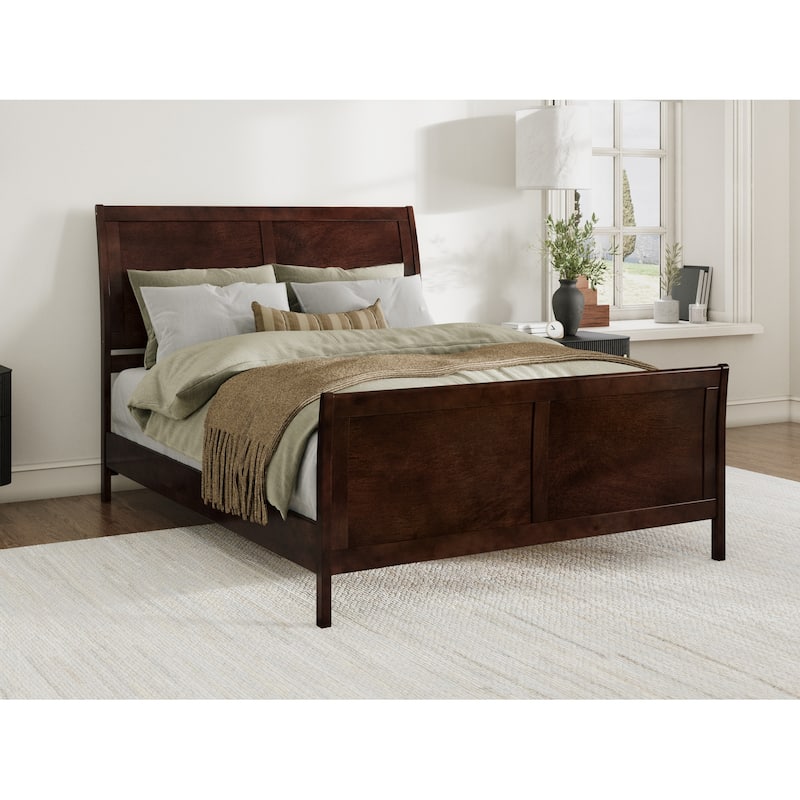 Valencia Solid Wood Low Profile Sleigh Platform Bed with Matching Footboard - Walnut - Queen