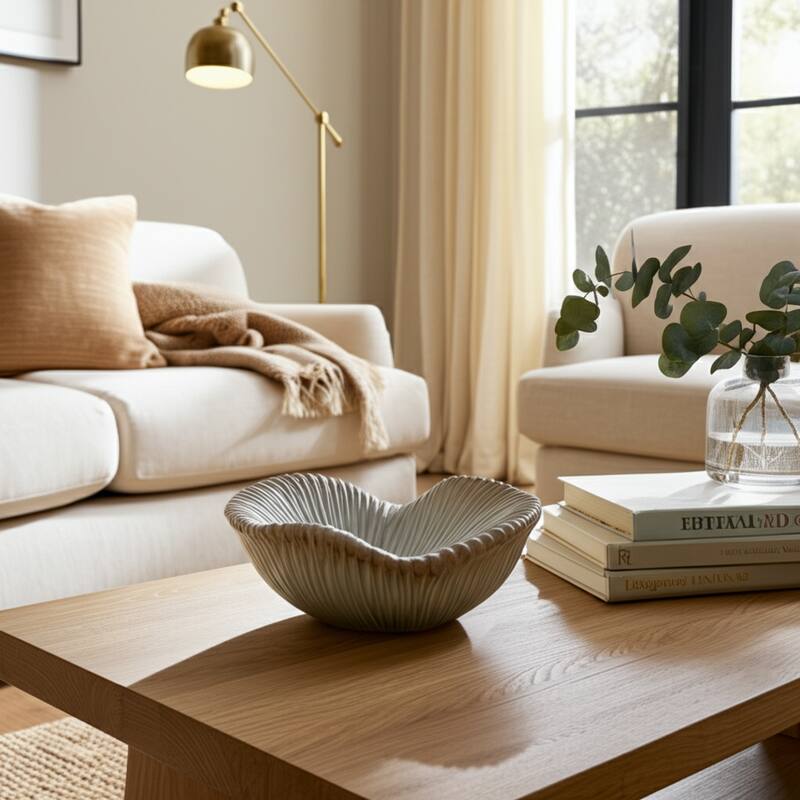 Ceramic Bowl Chiseled Textured Design Decorative Home Accent