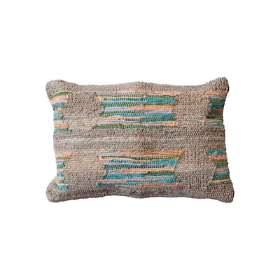 Hand-Woven Jute and Cotton Chindi Lumbar Pillow - 24.0"L x 16.0"W x 1.0"H