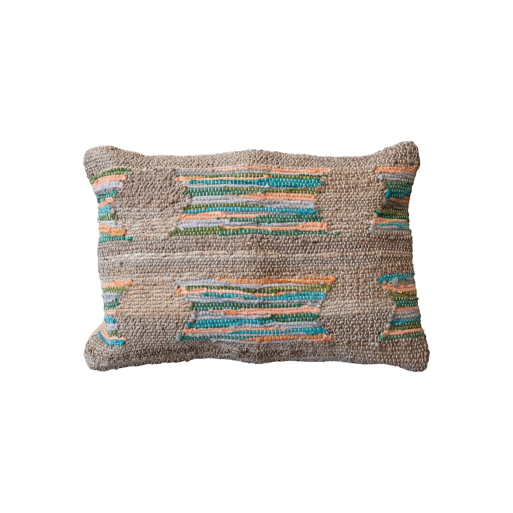 Hand-Woven Jute and Cotton Chindi Lumbar Pillow - 24.0"L x 16.0"W x 1.0"H