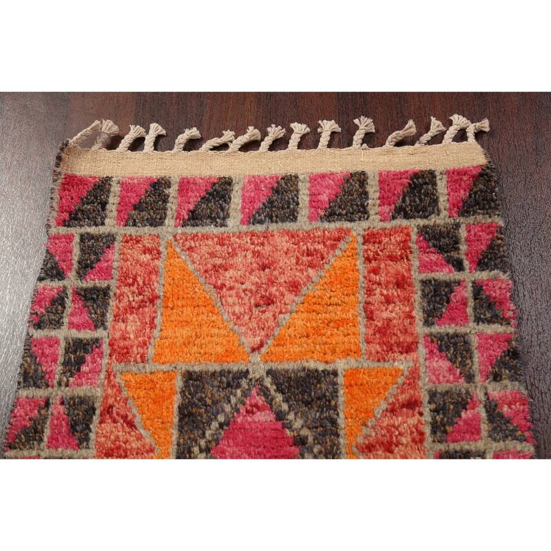 Geometric Oriental Moroccan Wool Runner Rug Handmade Staircase Carpet - 2'5" x 12'7"