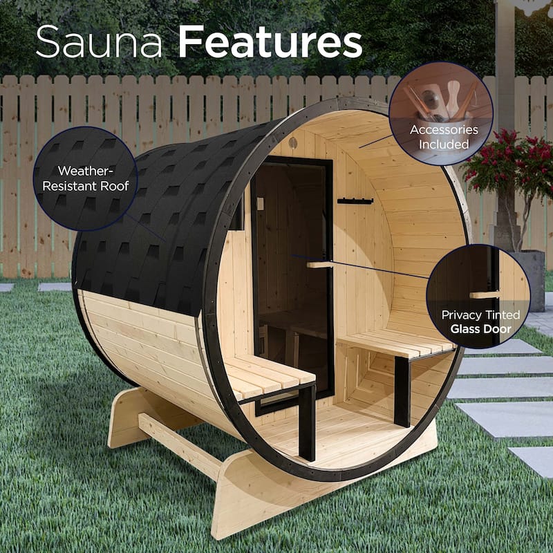 ALEKO Outdoor 3-5 Person Pine Wood Dry Wet Barrel Sauna with Heater and Roof