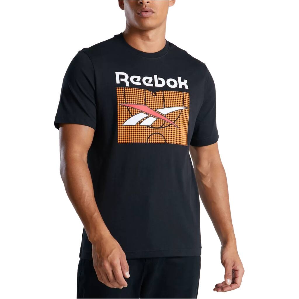 Reebok Mens Basketball Court Graphic T-Shirt, blkredorag, M, Black, Medium