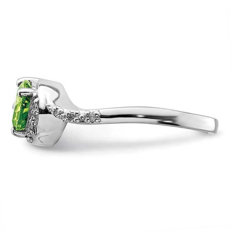 Curata 925 Sterling Silver Polished Open back Rhodium Plated Diamond and Peridot Ring