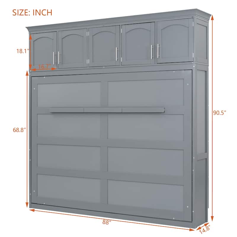 Storage Murphy Bed with Top Cabinets, Flip Horizontal