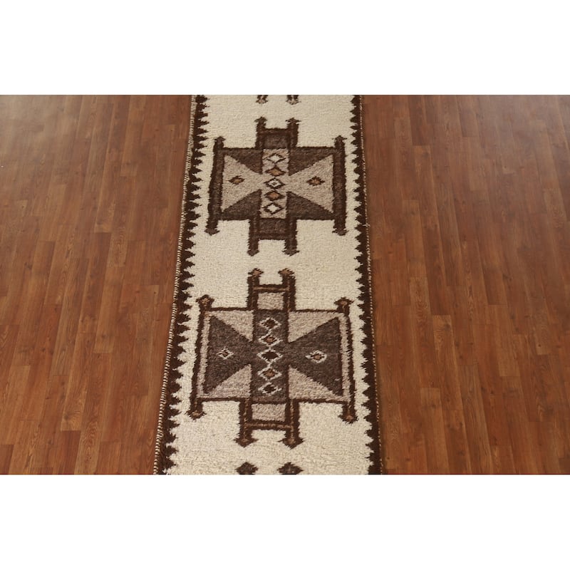 Tribal Beige Anatolian Turkish Runner Rug Handmade Wool Carpet - 2'11"x 11'8"
