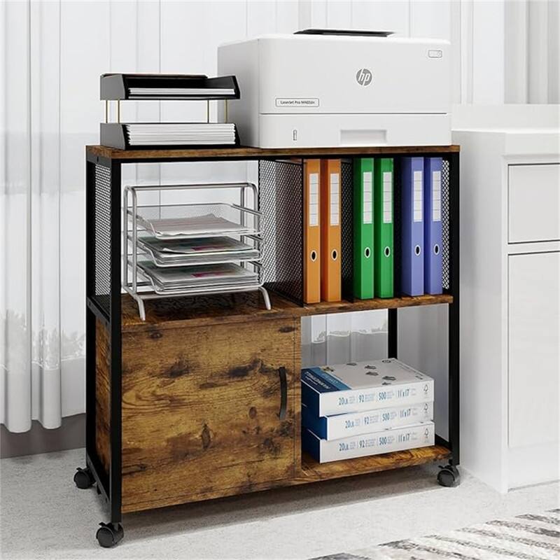 Mobile Wood Lateral File Cabinets - 15.7"D x 31.5"W x 29.7"H - Retro