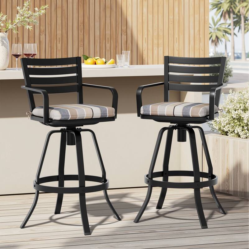 Outdoor Indoor Patio Aluminum Swivel Bar Stools Set with Sunbrella Cushions