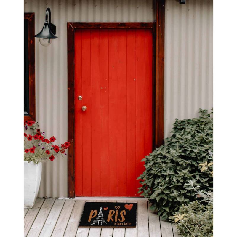 Sheltered Coconut Door Mat Printed Paris C'est Ici 24x16 Black