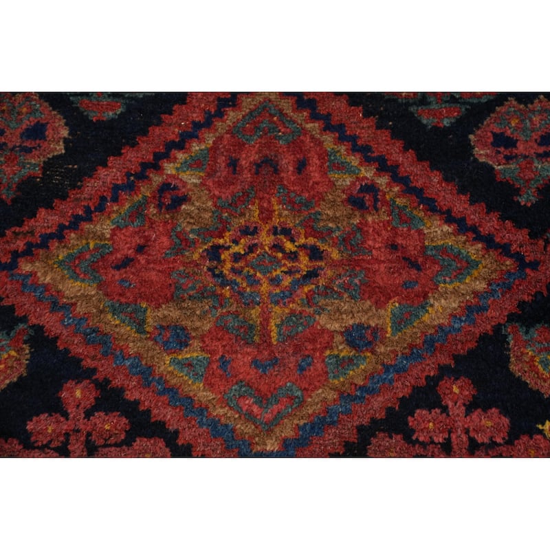Hand Knotted Oriental 100% Wool Carpet Traditional Geometric Navy Blue & Blues Heriz (serapi) Runner Rug - 16' 4'' X 4' 0''
