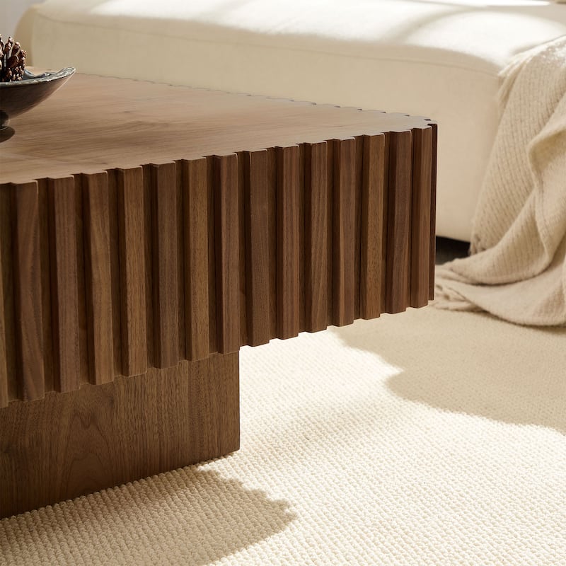 35.43 Inch Modern Handcraft Drum Coffee Table Square Coffee Table For Living Room,Sturdy Mdf Pedesta
