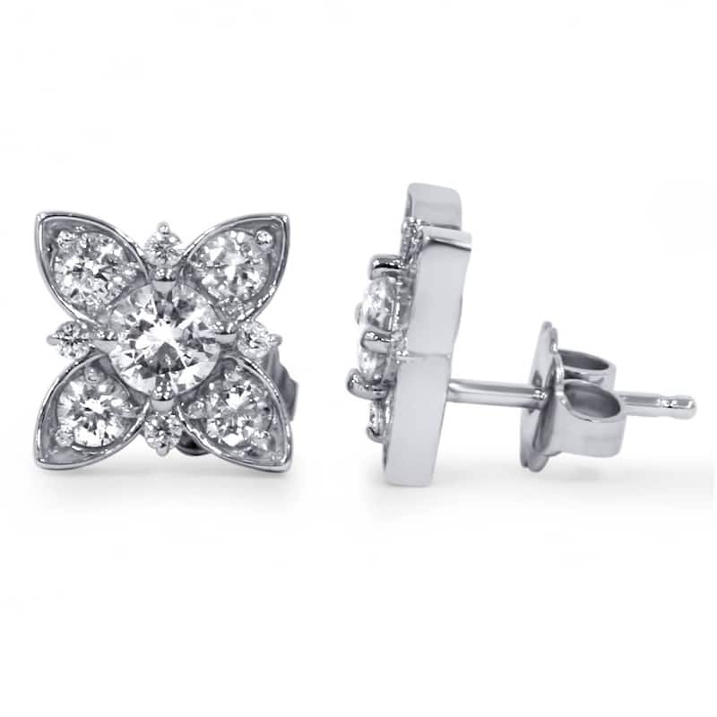 1 ct Floral Starburst Diamond Studs White Gold