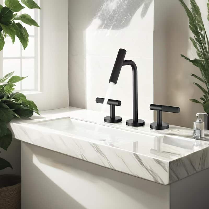 Two Handles Widespread 8 inch Bathroom Faucet Matte Black 3 Pieces Basin Faucets Lavatory Sink Faucet