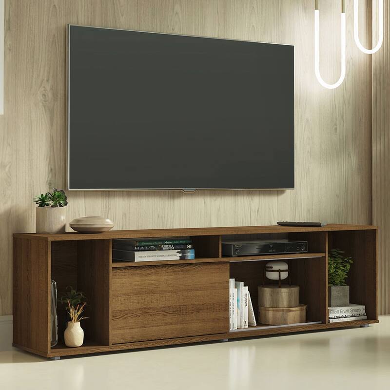 Madesa Large Entertainment Center with 1 Sliding Door, 5 Shelves and Open Shelves for 65, 75 Inch Media Storage - Brown