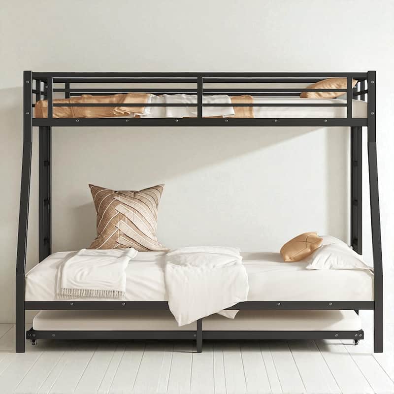 Twin over Full/Queen over Queen/Twin XL over Queen Metal Bunk Bed with Trundle, Black - Sturdy & Noise-Free