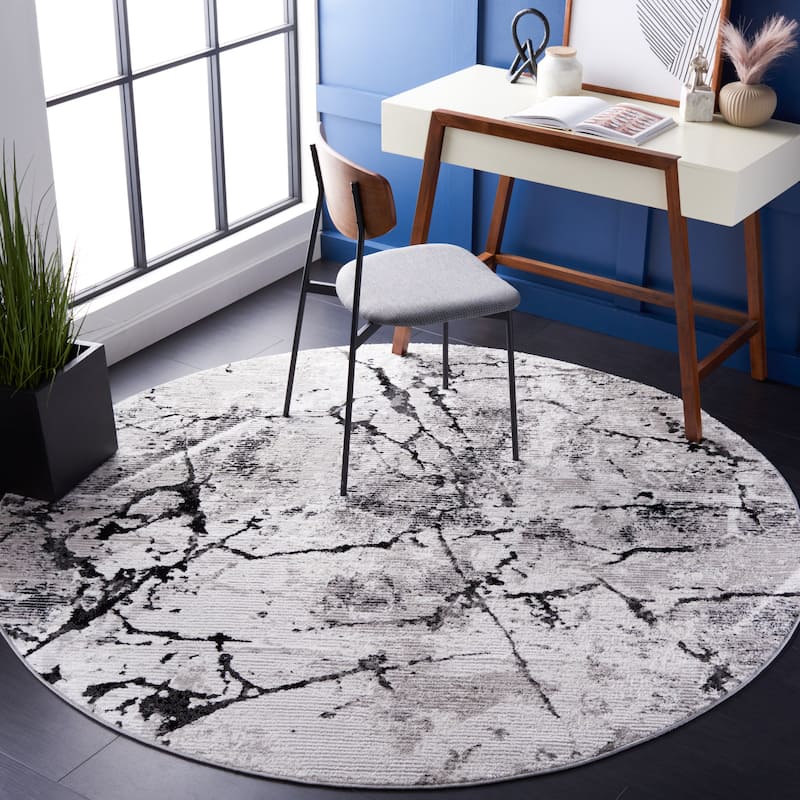 SAFAVIEH Meadow Vilma Modern Abstract Rug - 6'7" Round - Grey/Black