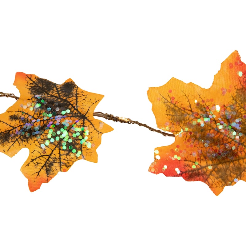 10-Count LED Fall Harvest Maple Leaves Micro Fairy Light Set 4ft Brown Wire