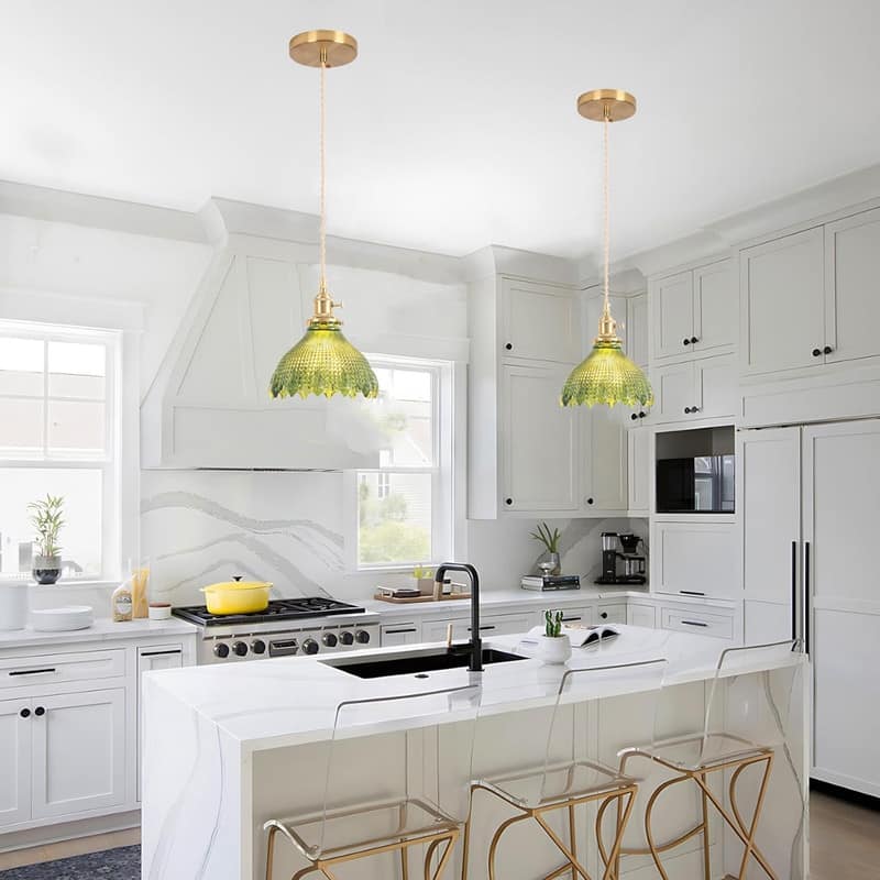 7.8 INCH vintage light fixtures Bell green pendant lights glass kitchen island lights