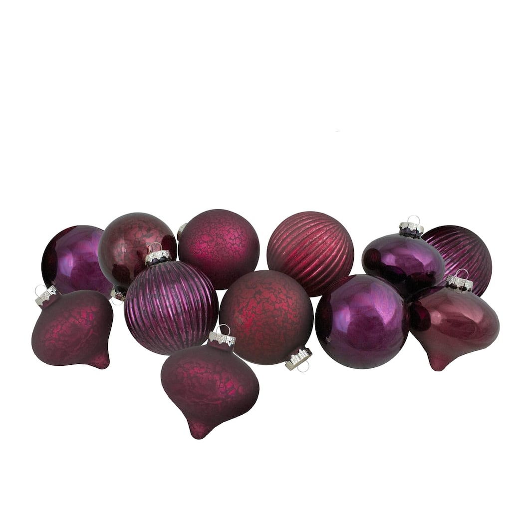 Onion and Glass Ball Christmas Ornaments - 3.25" - Burgundy and Purple - 9ct