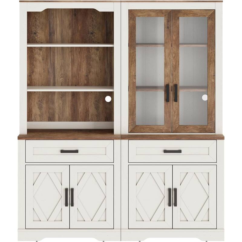 5 Tier Bookcase with Barn Door,73.3" Tall Open Storage Bookshelf