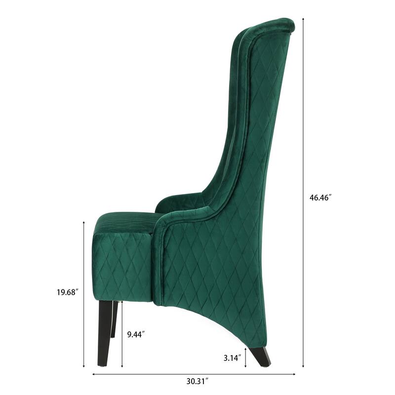 Velvet Wingback Chair with High Back Support and Wooden Legs