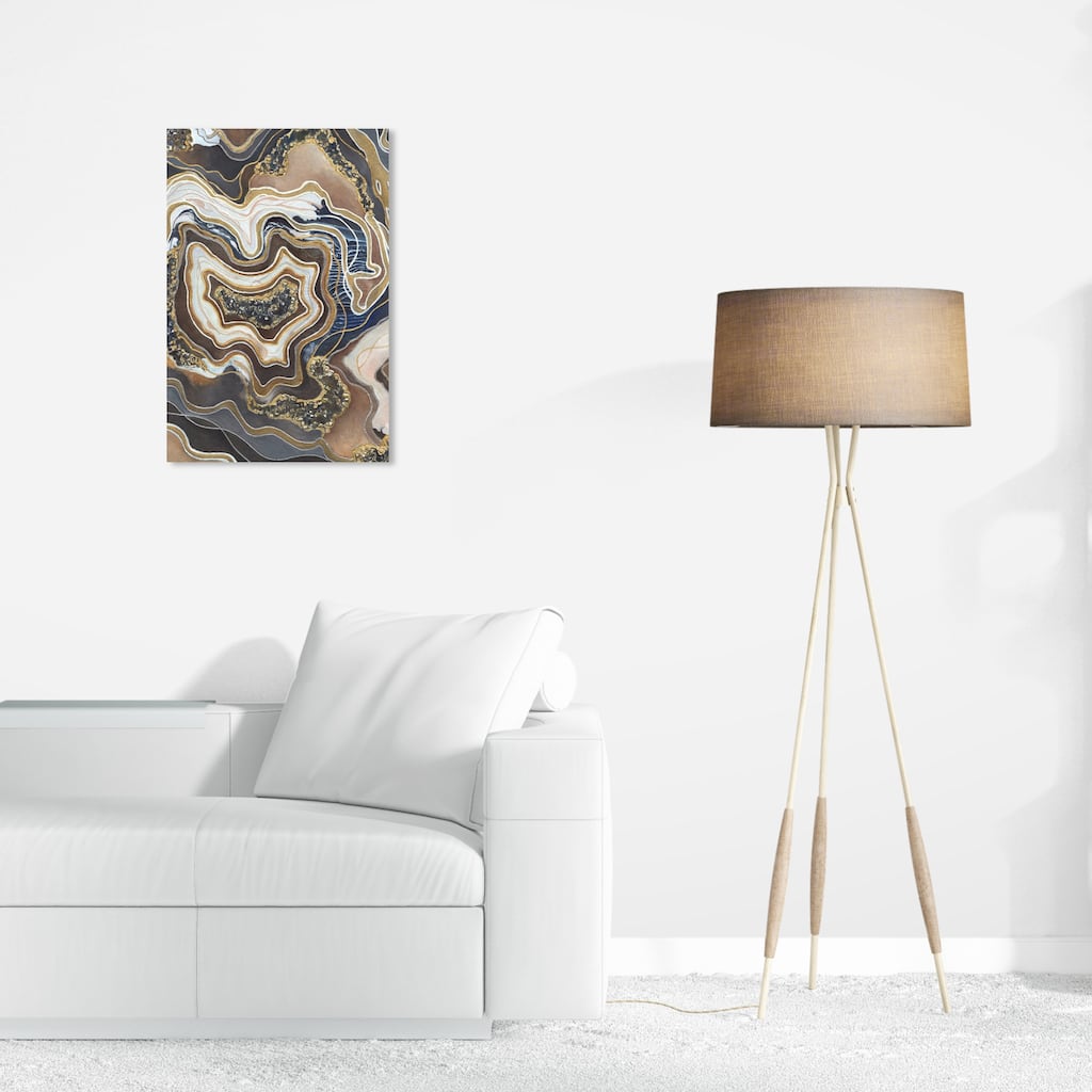 Wynwood Studio Canvas Abstract Quiet Dreams Brown and Metallic Gold Glam Wall Art Canvas Print