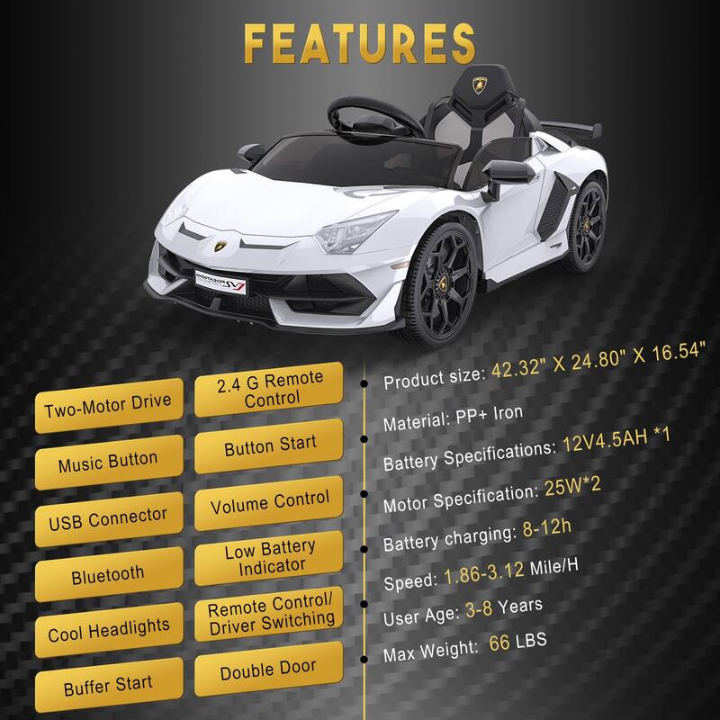 Ride On Car for Kids 12V Lamborghini Licensed Sports Car with Control