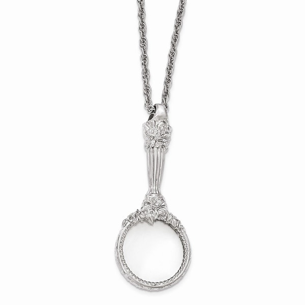 Silvertone Textured Magnifying Glass Necklace - 30in