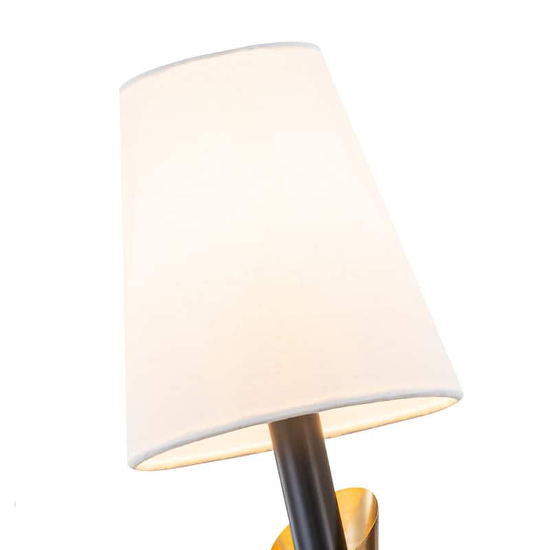 2-Light Matte Black & Gold Wall Sconce Traditional Fabric Shades