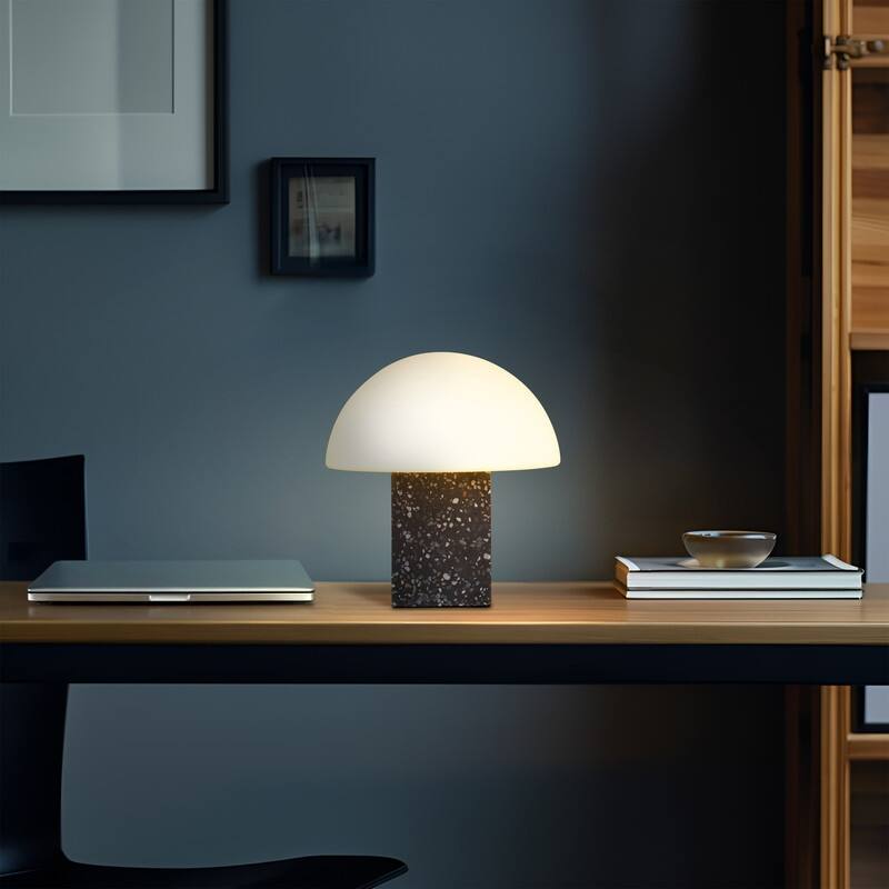 Brightech Gavin LED Marbled Natural Gray Stone Modern Industrial Square Dimmable Bedside Nightstand Desk Lamp