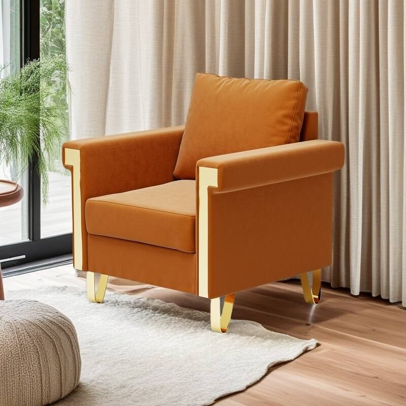 Velvet Accent Chair with Metal Legs
