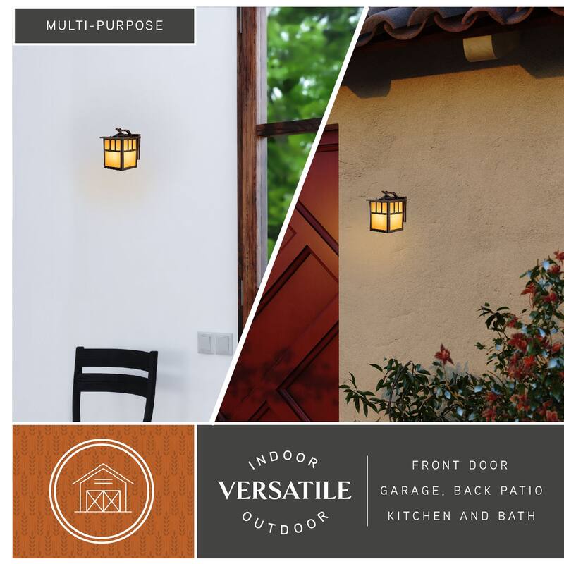 Mission 1 Light Bronze Rectangle Outdoor Wall Lantern Honey Glass - 7.25-in W x 10.25-in H x 9-in D