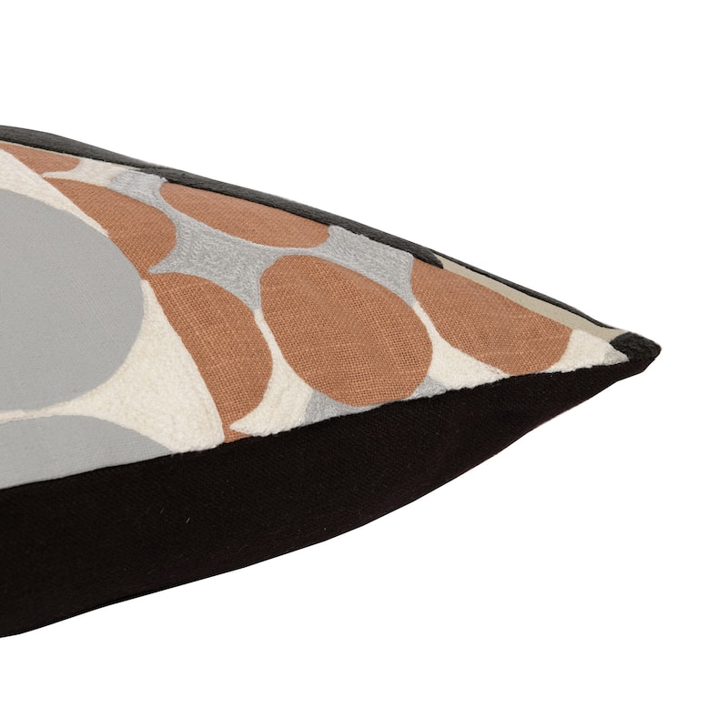 HomeRoots 24" Beige and Black Geometric Cotton Throw Pillow With Embroidery