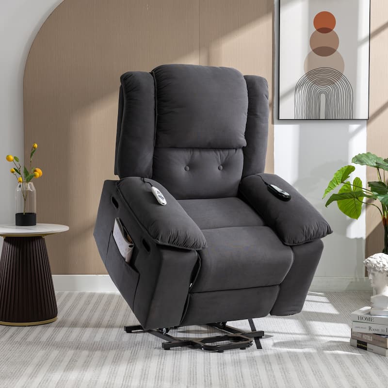 Power Lift Recliner Chair with Massage & Heating Function, Ergonomic Single Lounge Sofa, Recliner Chair with Side Pockets