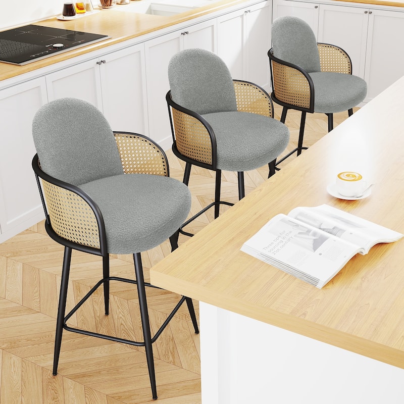 26" Swivel Boucle Fabric Upholstered Bar Stool - 38.2"H x 21.5"W x 23.2"D