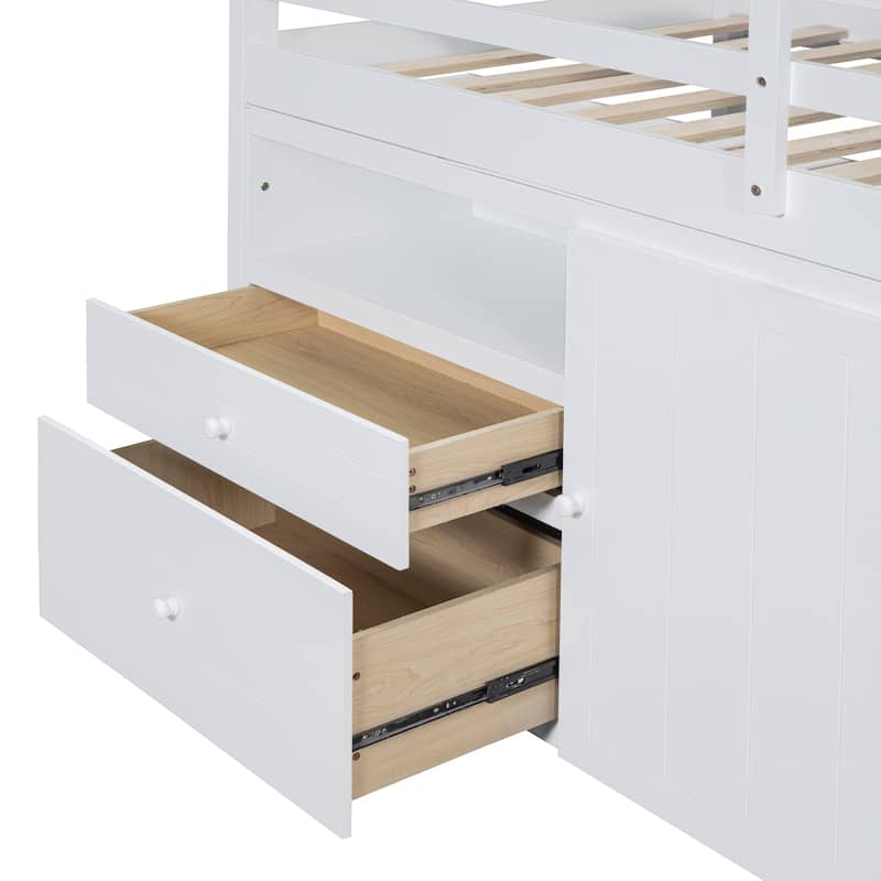 Twin Size Loft Bed with 4 Drawers, Underneath Cabinet and Shelves, Espresso - N/A