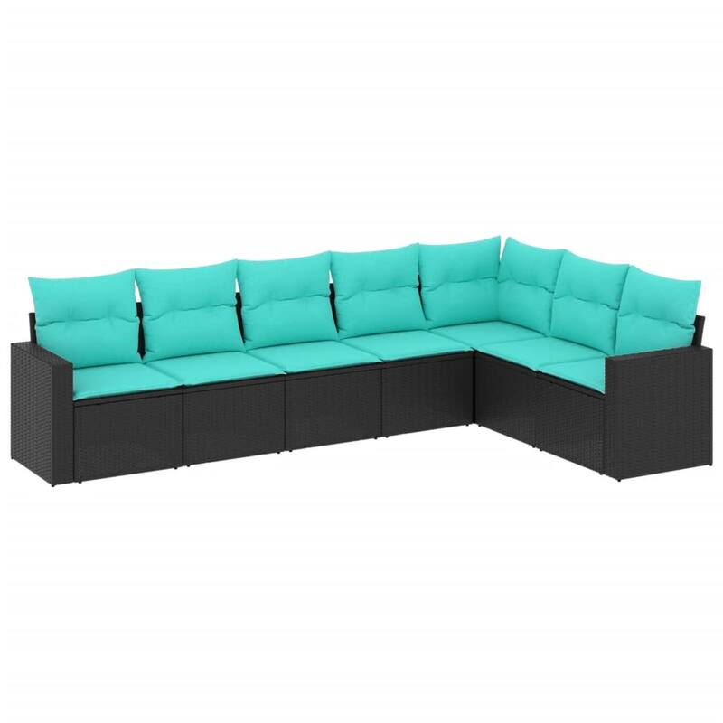 vidaXL 7/8 Piece Patio Sofa Set with Cushions Black Poly Rattan - 24.4" x 24.4" x 27.2"