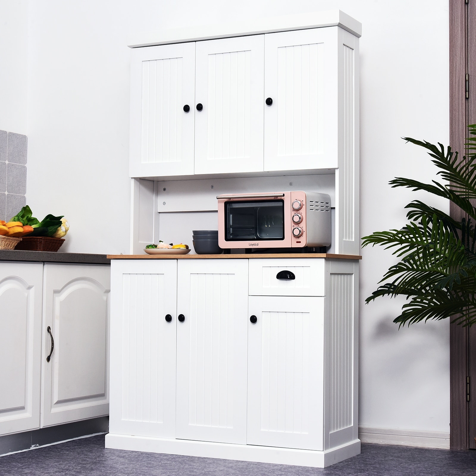 Homcom 71 Wood Kitchen Pantry Storage Cabinet Microwave Oven